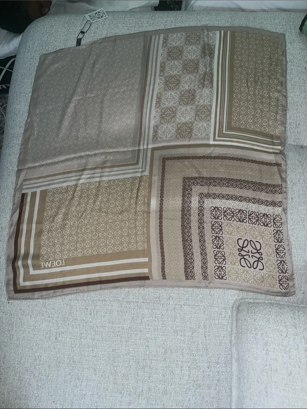 Loewe Beige and Brown Logo Motif Silk Scarf